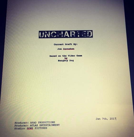 Imagen del guión de Uncharted, subida a Instagram por Joe Carnahan.