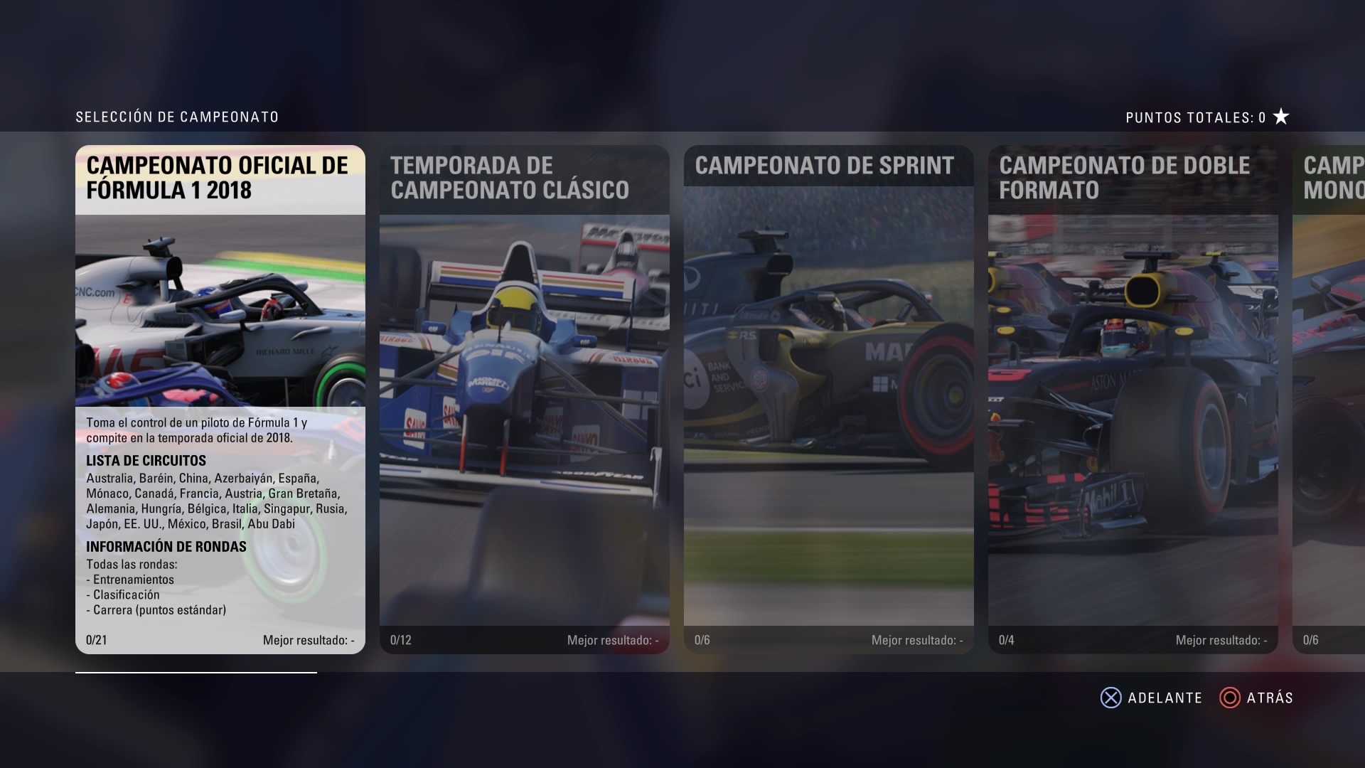 Un vistazo a la pantalla de los diferentes campeonatos.