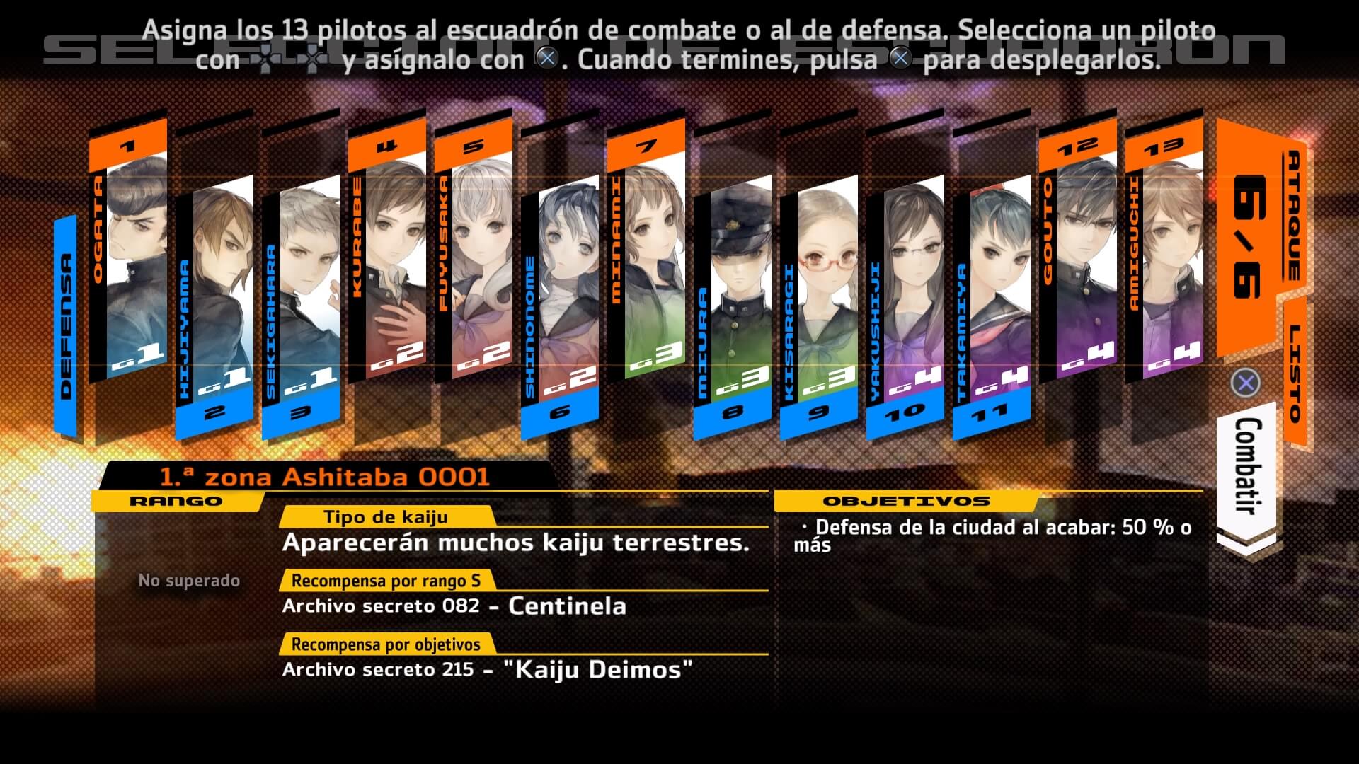 Pantalla de selección