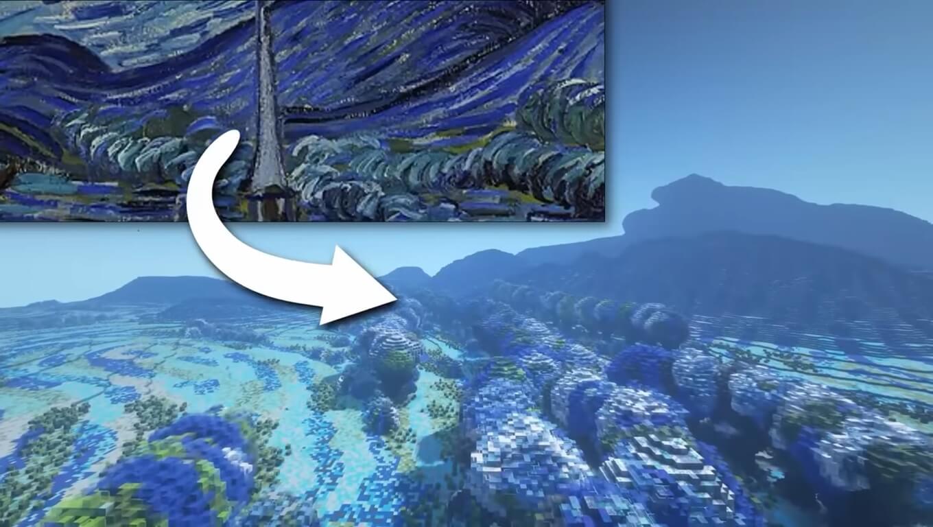 Crean el cuadro la Noche Estrellada de Van Gogh en Minecraft